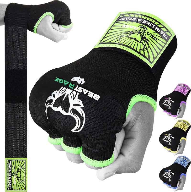 BEAST RAGE Inner Gloves with Hand Wraps Quick Wrap Long 36" Wrist Support MMA Muay Thai Bandages Punching Martial Arts Training Men Women Kickboxing Bandages Under Bag Gloves - Image 1